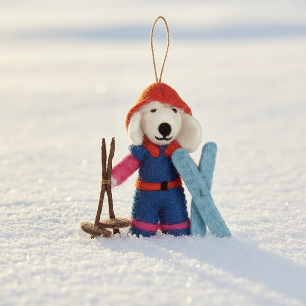 Handmade Felt Porscha the Skiing Poodle Christmas Hanging Decoration