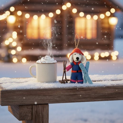 Handmade Felt Porscha the Skiing Poodle Christmas Hanging Decoration