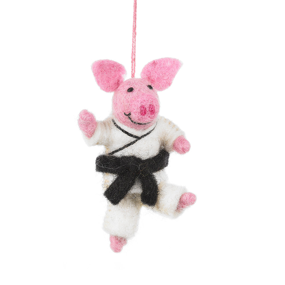 Handmade Felt Pork Chop Hanging Karate Pig Decoration