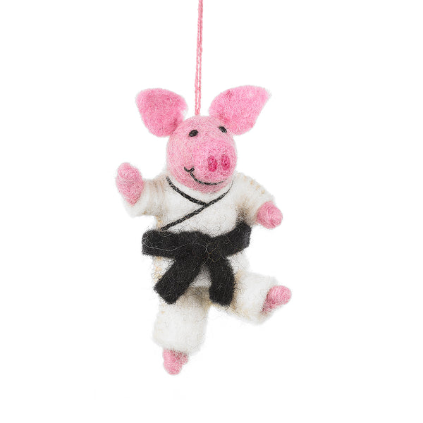 Handmade Felt Pork Chop Hanging Karate Pig Decoration