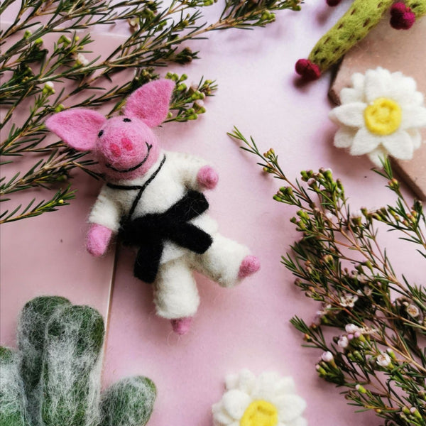 Handmade Felt Pork Chop Hanging Karate Pig Decoration