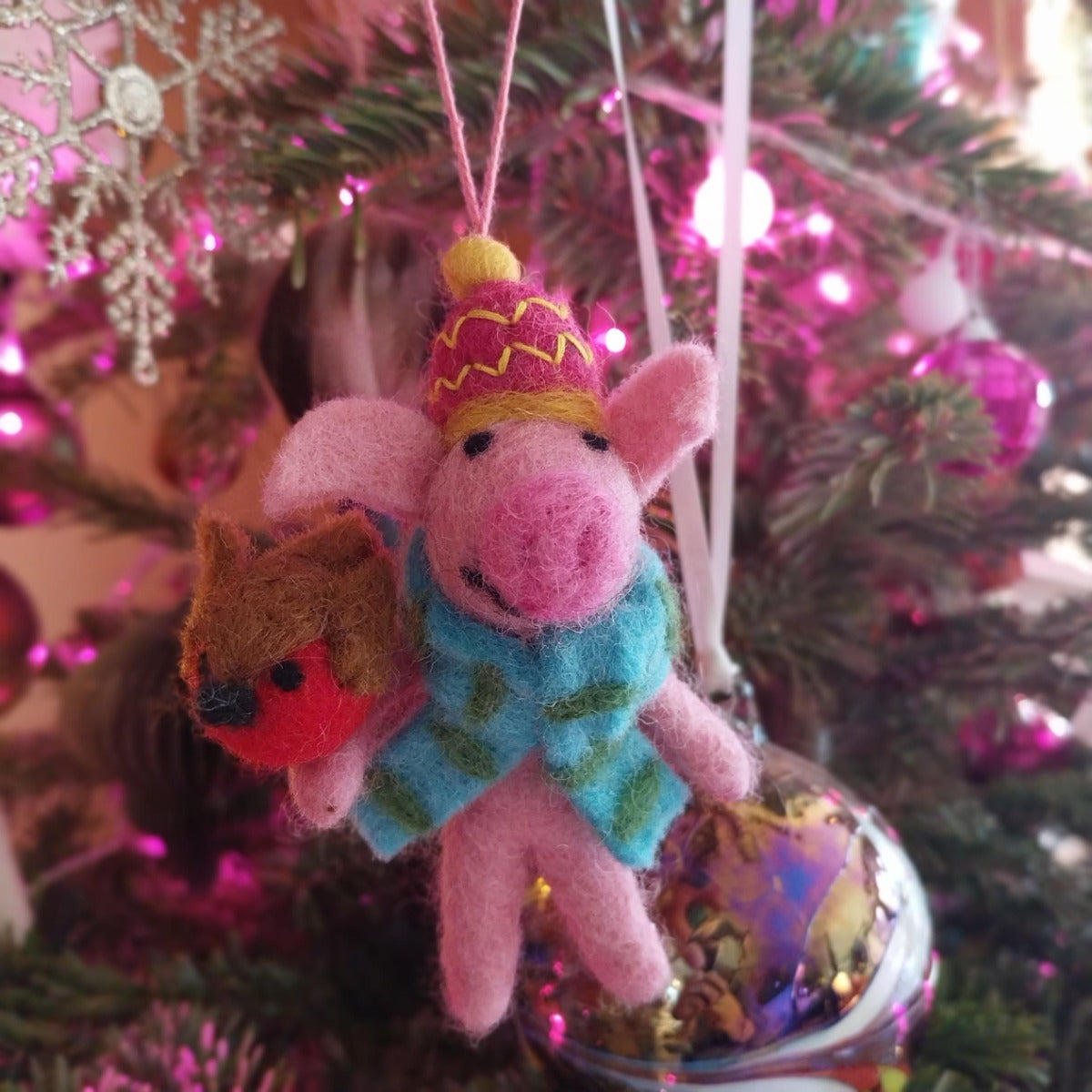 Handmade Felt Porky Noel Hanging Christmas Pig Decoration