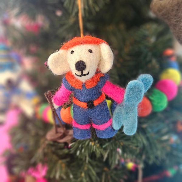 Handmade Felt Porscha the Skiing Poodle Christmas Hanging Decoration