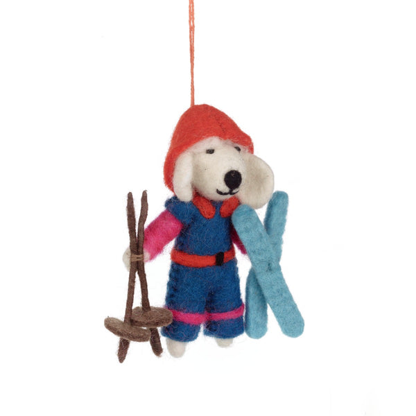 Handmade Felt Porscha the Skiing Poodle Christmas Hanging Decoration
