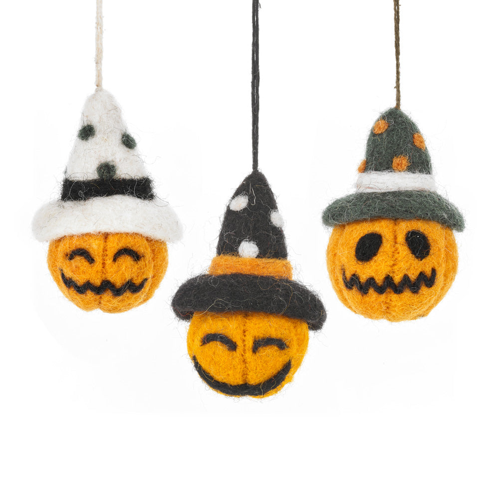 Handmade Felt Pumpkin Bauble Trio Hanging Halloween Decorations