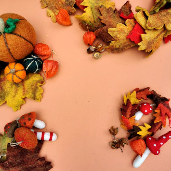 Handmade Felt Autumn Leaves & Toadstool Wreath Home Decoration