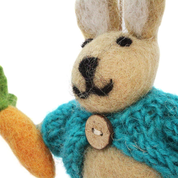 Handmade Felt Rabbit in Cardigan Easter Hanging Decoration