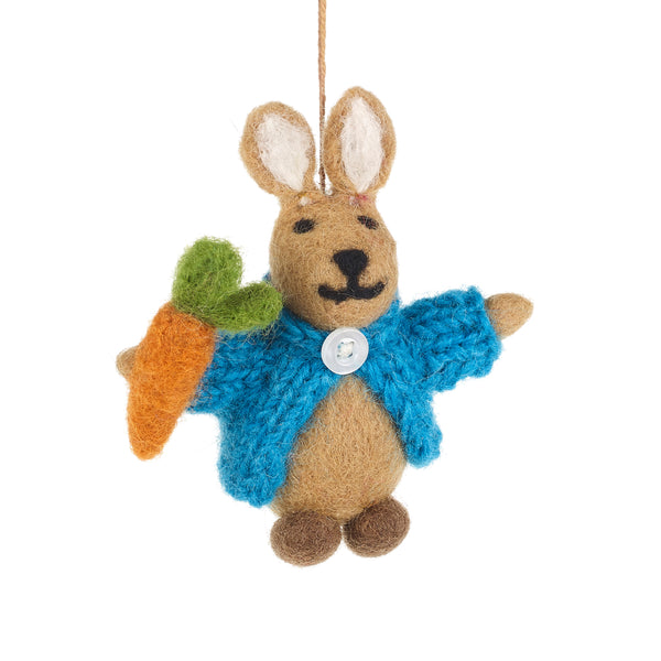 Handmade Felt Rabbit in Cardigan Easter Hanging Decoration