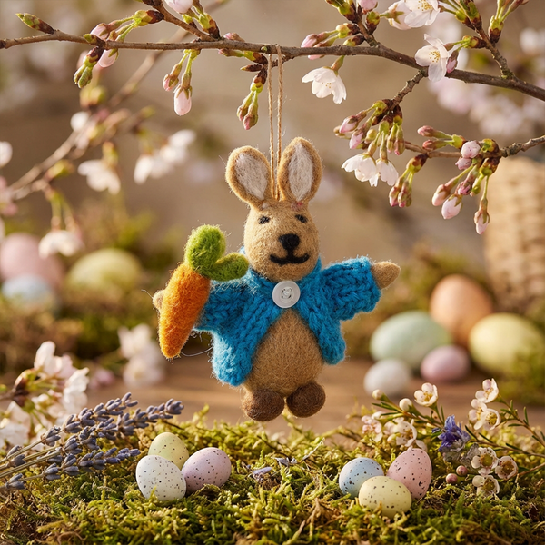 Handmade Felt Rabbit in Cardigan Easter Hanging Decoration