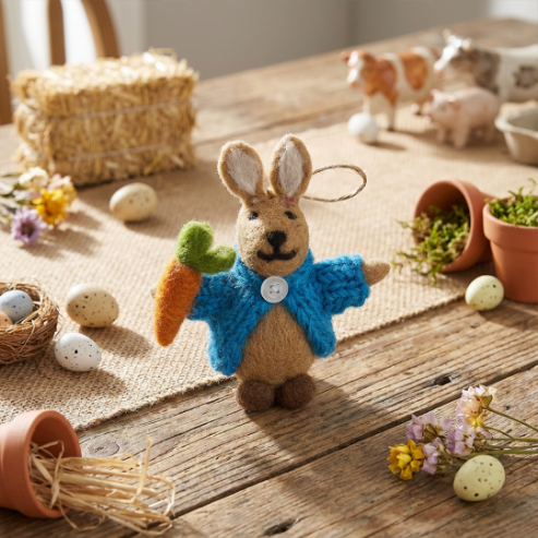Handmade Felt Rabbit in Cardigan Easter Hanging Decoration