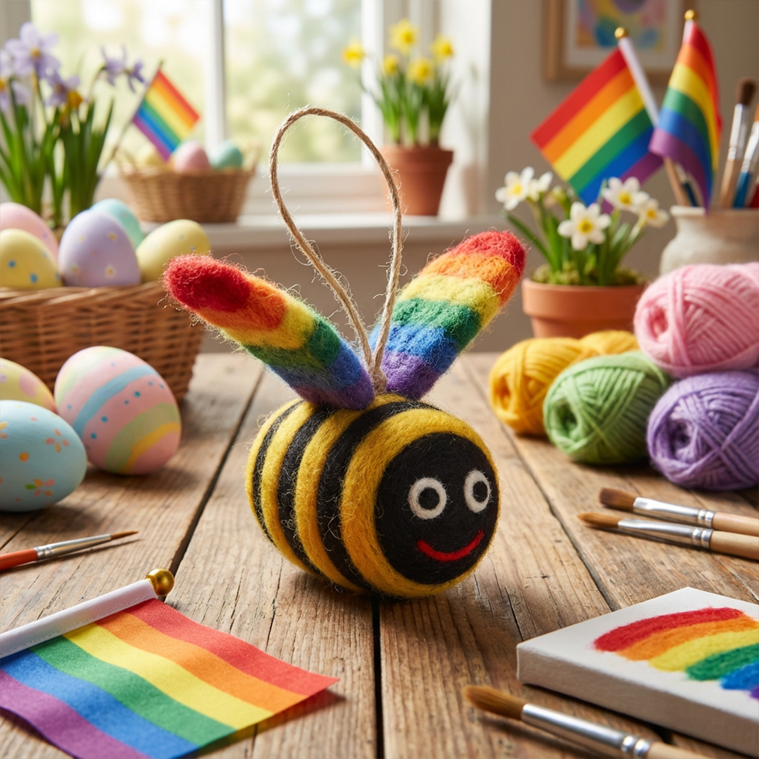 Handmade Felt Rainbow Bumblebee Hanging LGBT Pride Decoration