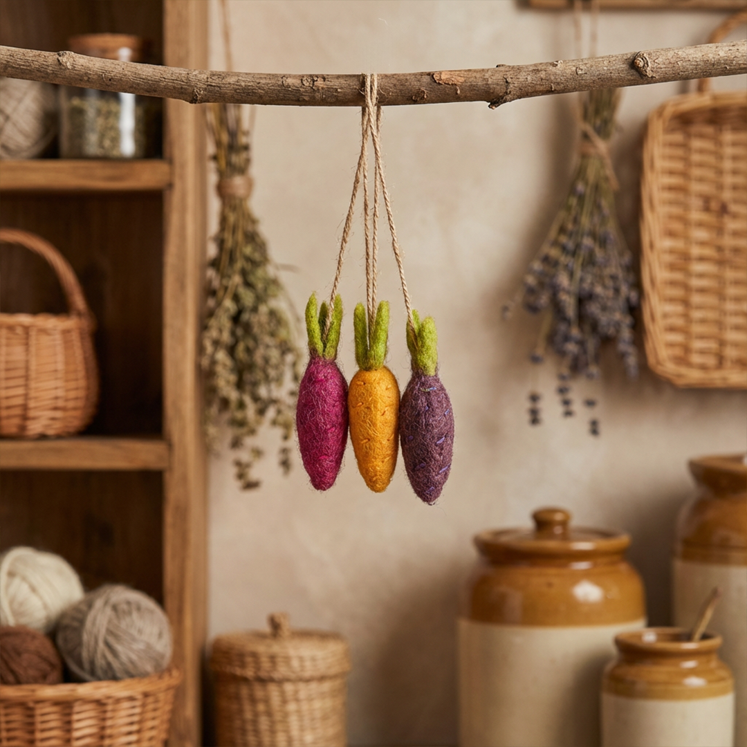 Handmade Felt Rainbow Carrots Set of 3 Easter Hanging Decoraitons