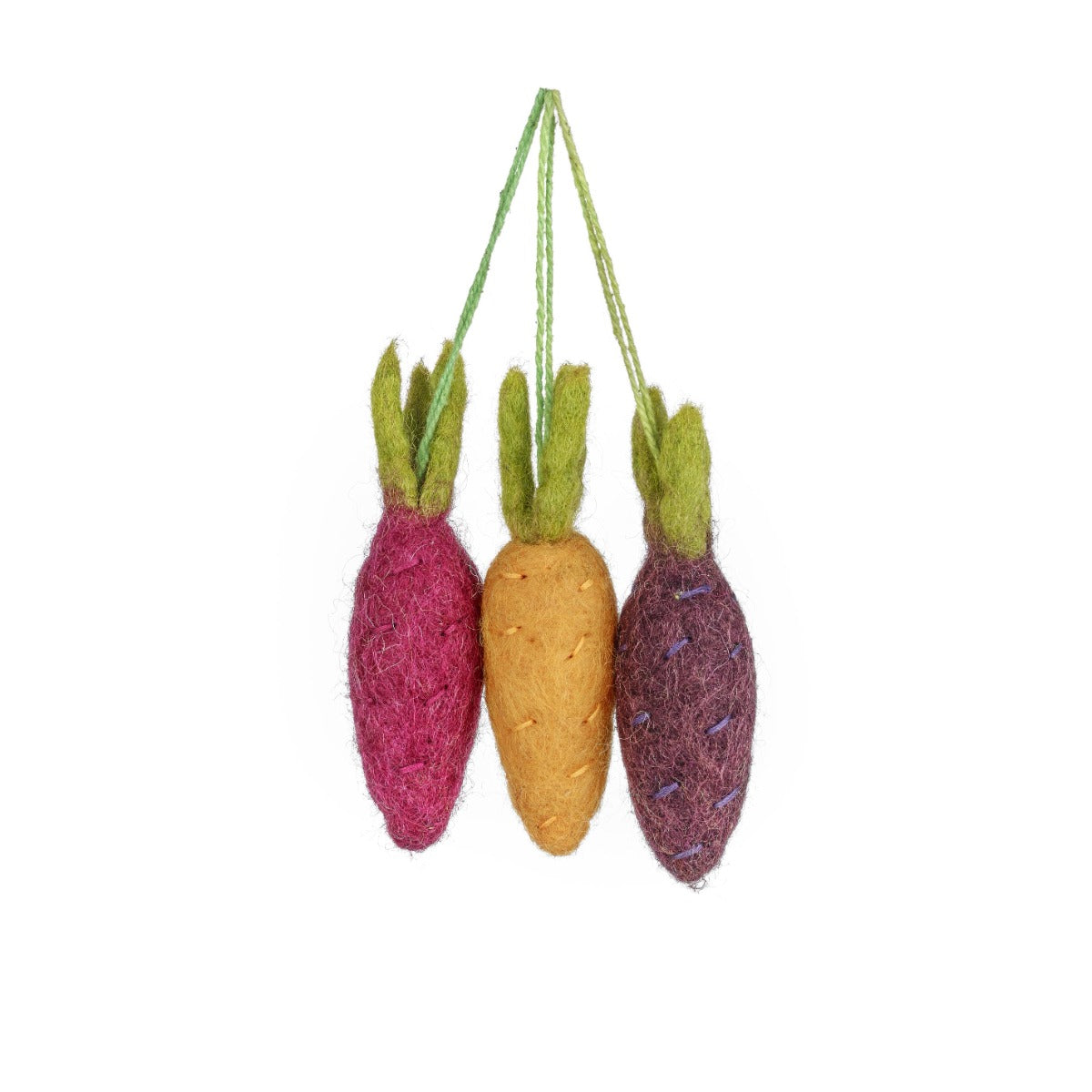 Handmade Felt Rainbow Carrots Set of 3 Easter Hanging Decoraitons