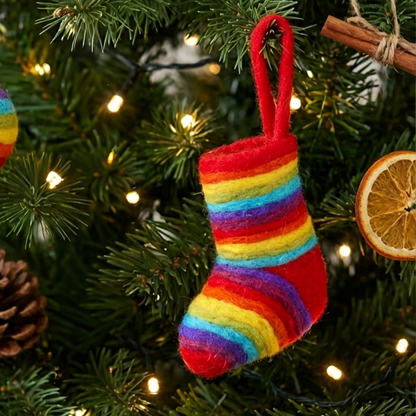 Handmade Felt Rainbow Mini Christmas Stocking Decoration
