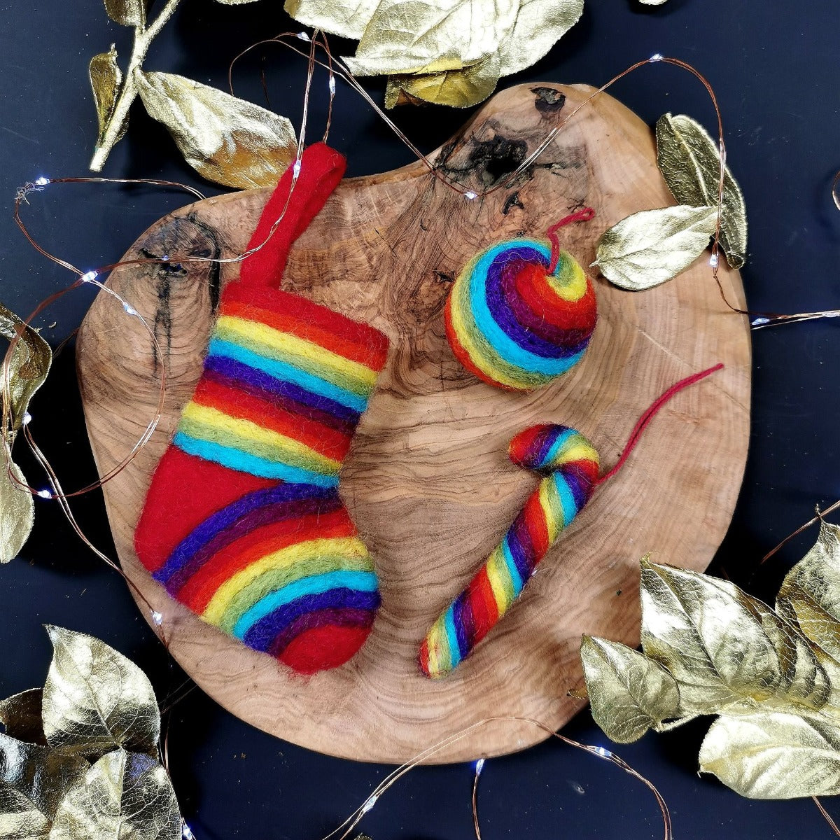 Handmade Felt Rainbow Bauble Hanging Christmas Decoration