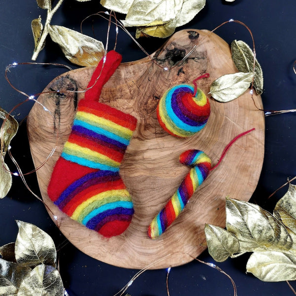 Handmade Felt Rainbow Candy Cane Hanging Christmas Decoration