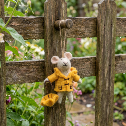 Handmade Felt Rainy Day Mouse Woodland Hanging Decoration