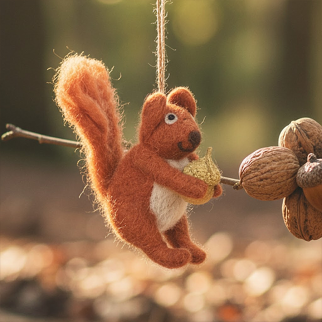 Handmade Felt Red Bushy Squirrel Biodegradable Hanging Decoration