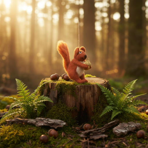 Handmade Felt Red Bushy Squirrel Biodegradable Hanging Decoration