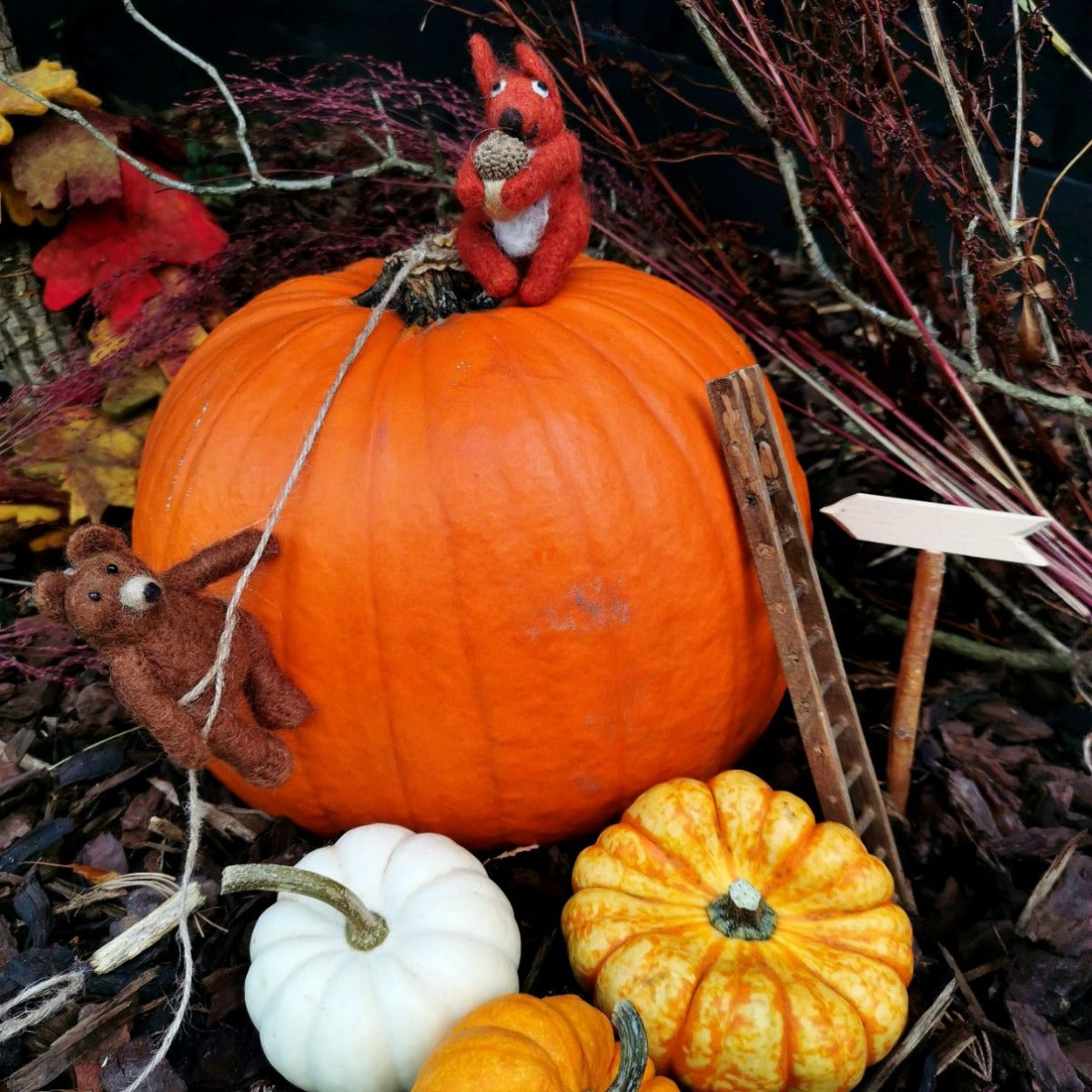 Handmade Felt Red Bushy Squirrel Biodegradable Hanging Decoration