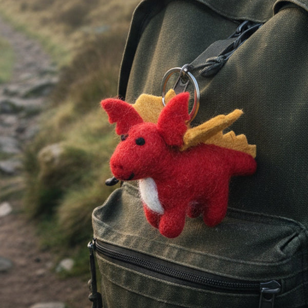 Handmade Felt Red Dragon Keyring Decoration