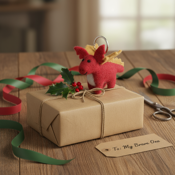 Handmade Felt Red Dragon Keyring Decoration