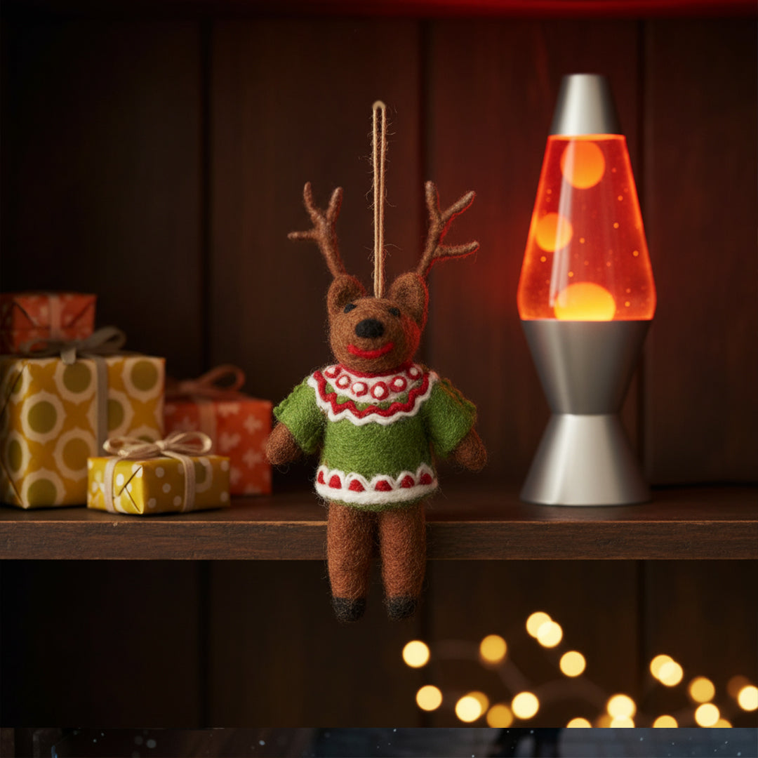 Handmade Felt Retro Reindeer Hanging Christmas Decoration