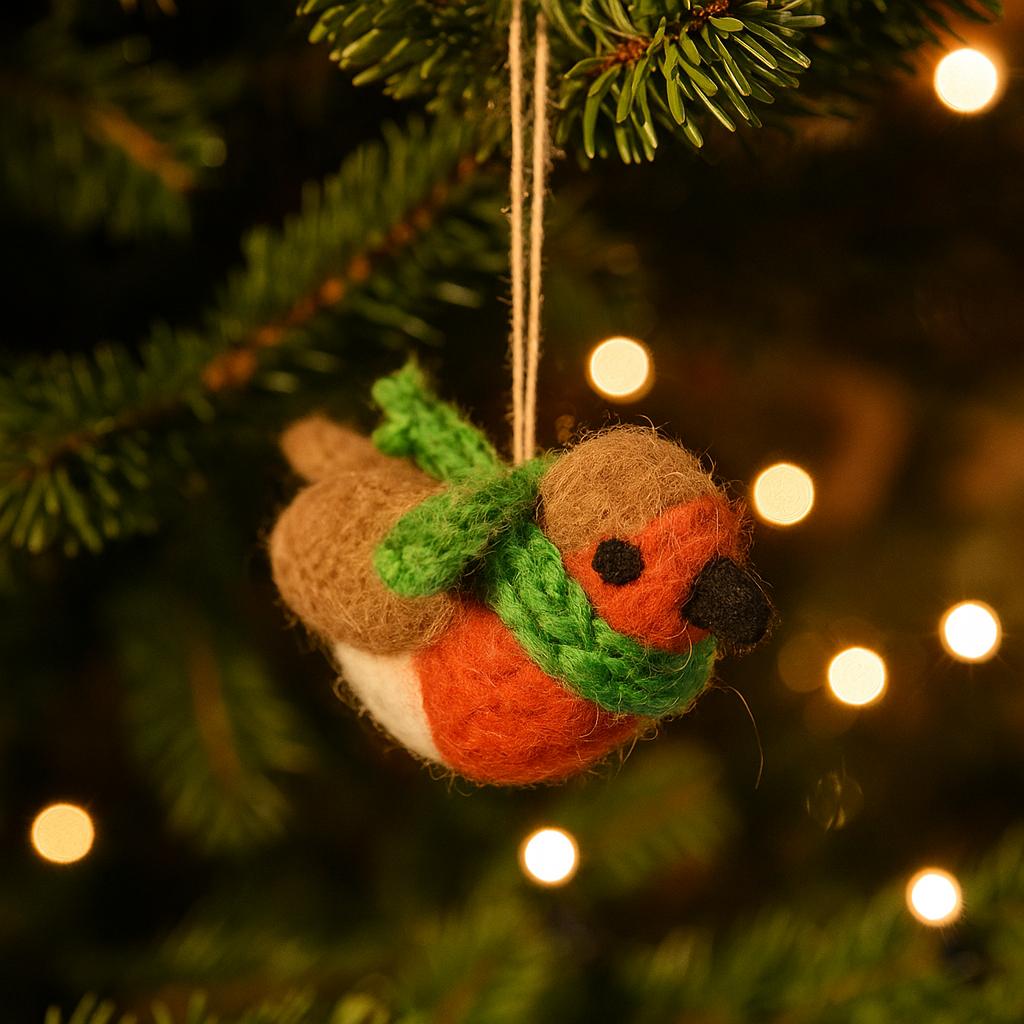 Handmade Felt Robbie the Robin Hanging Christmas Decoration