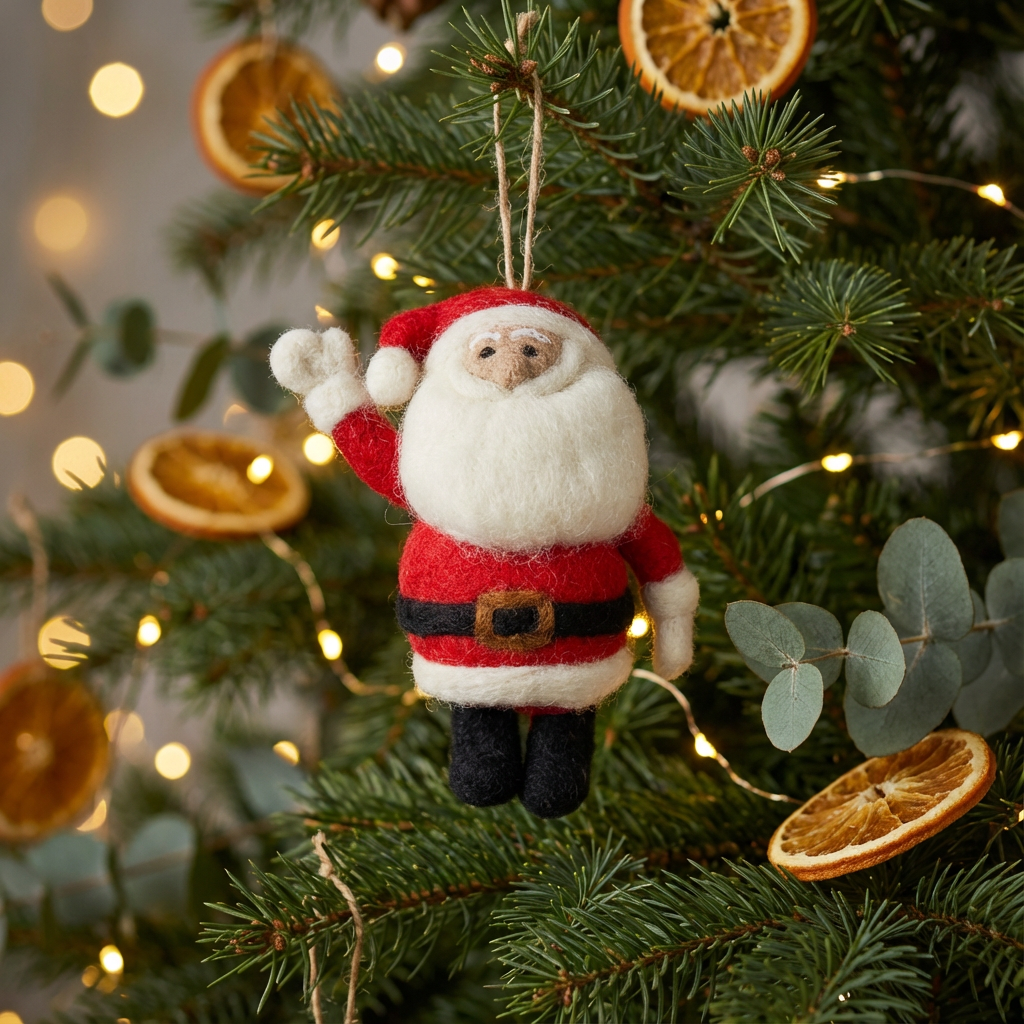 Handmade Felt Round Santa Christmas Tree Hanging Decoration