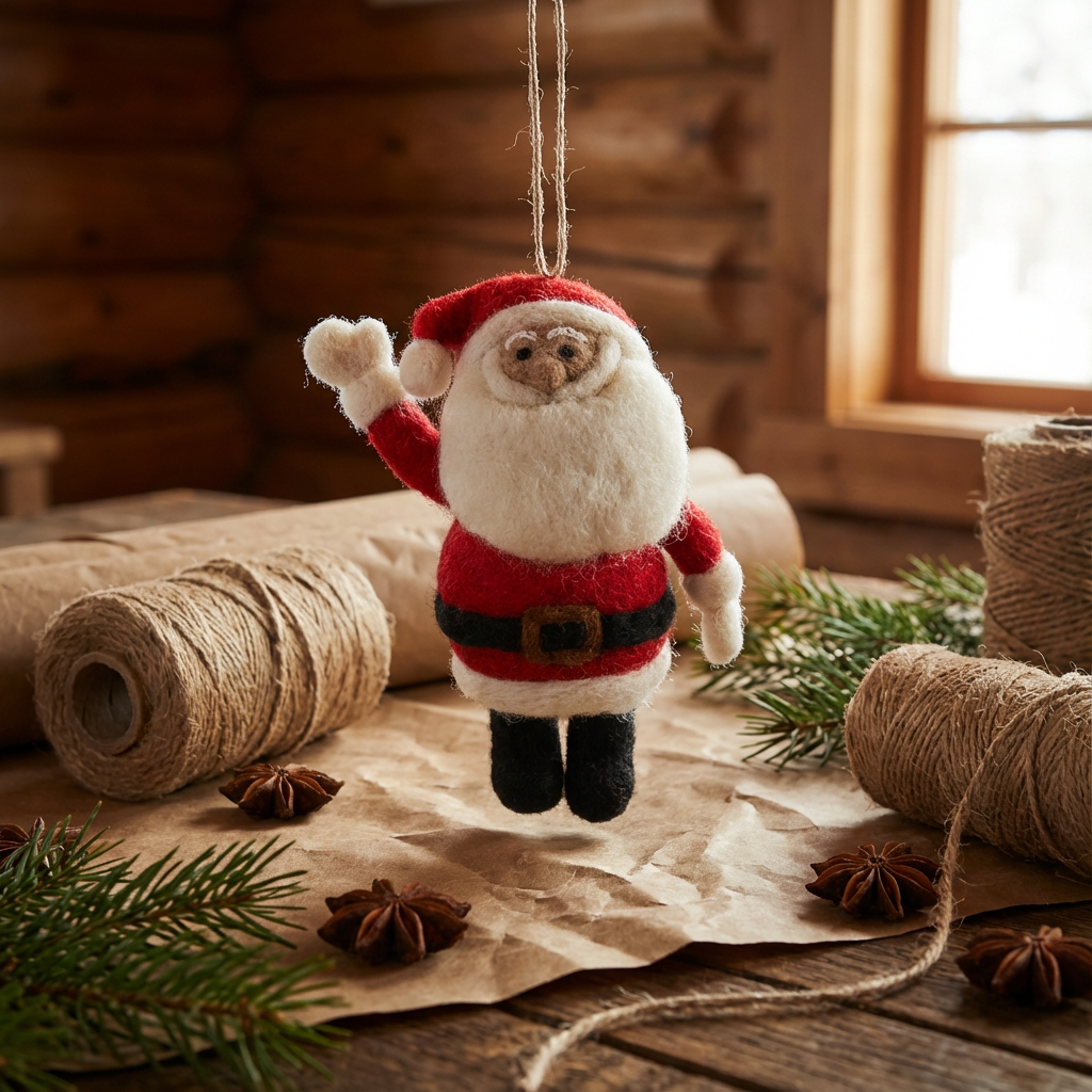 Handmade Felt Round Santa Christmas Tree Hanging Decoration