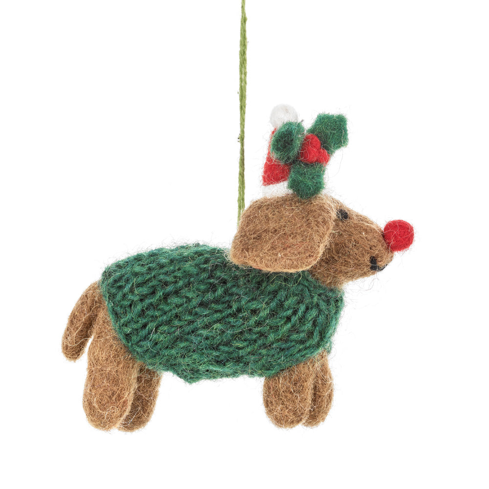 Handmade Felt Rudolph Dachshund Dog Hanging Christmas Decoration