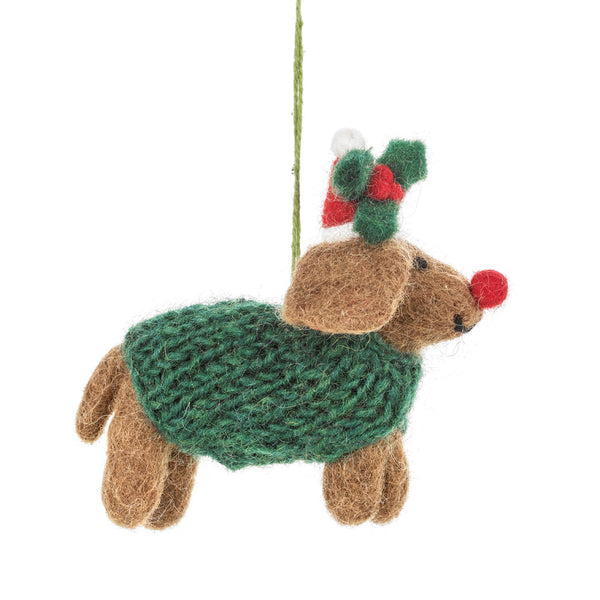 Handmade Felt Rudolph Dachshund Dog Hanging Christmas Decoration