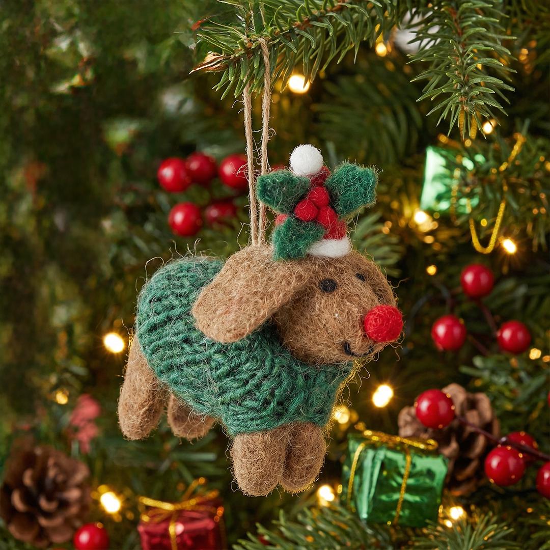 Handmade Felt Rudolph Dachshund Dog Hanging Christmas Decoration