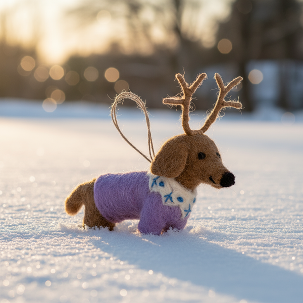 Handmade Felt Rudy Dachshund Dog Hanging Christmas Decoration
