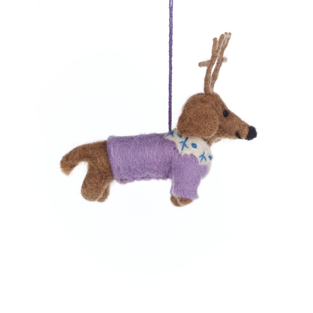 Handmade Felt Rudy Dachshund Dog Hanging Christmas Decoration