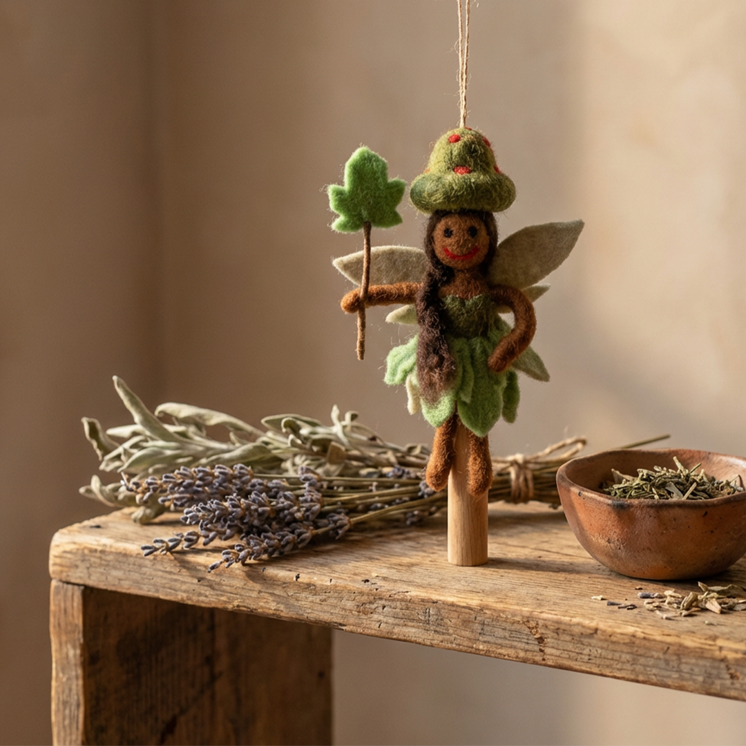 Handmade Felt Sage the Forest Fairy Hanging Decoration