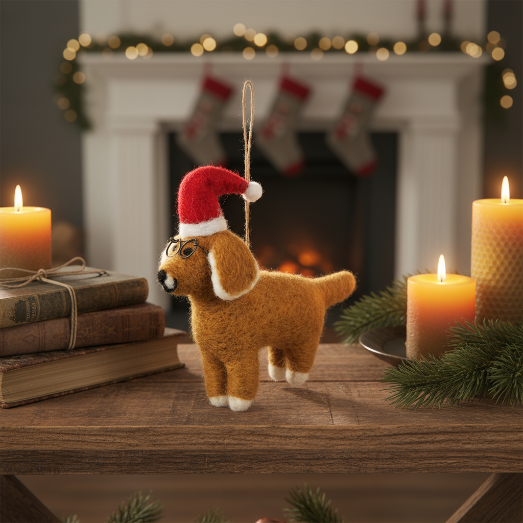 Handmade Felt Saint Nicholas the Dog Hanging Christmas Decoration
