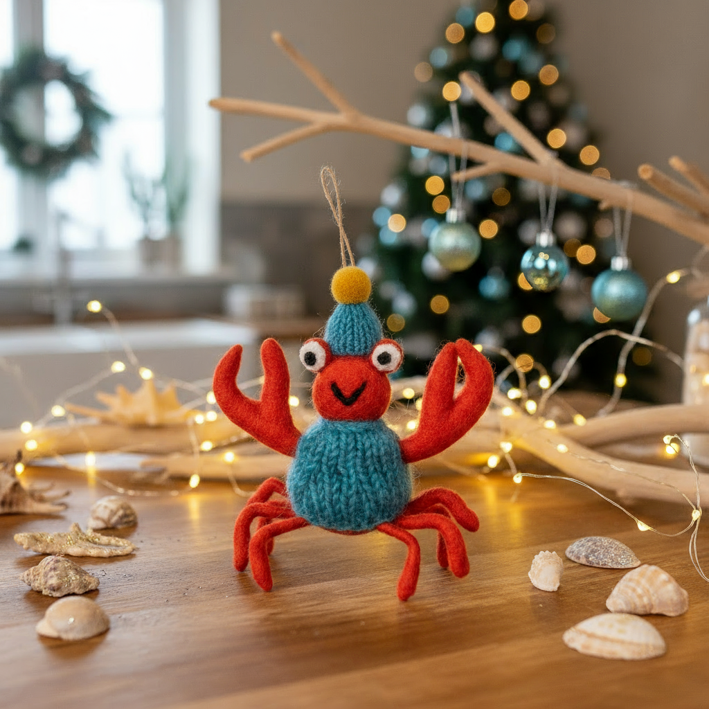 Handmade Felt Sammy Snowcrab Hanging Christmas Crab Decoration