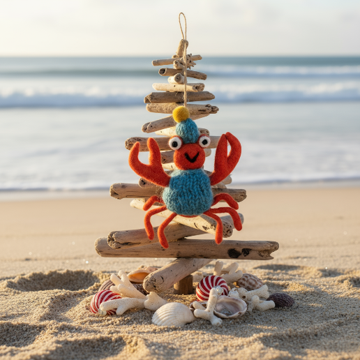 Handmade Felt Sammy Snowcrab Hanging Christmas Crab Decoration