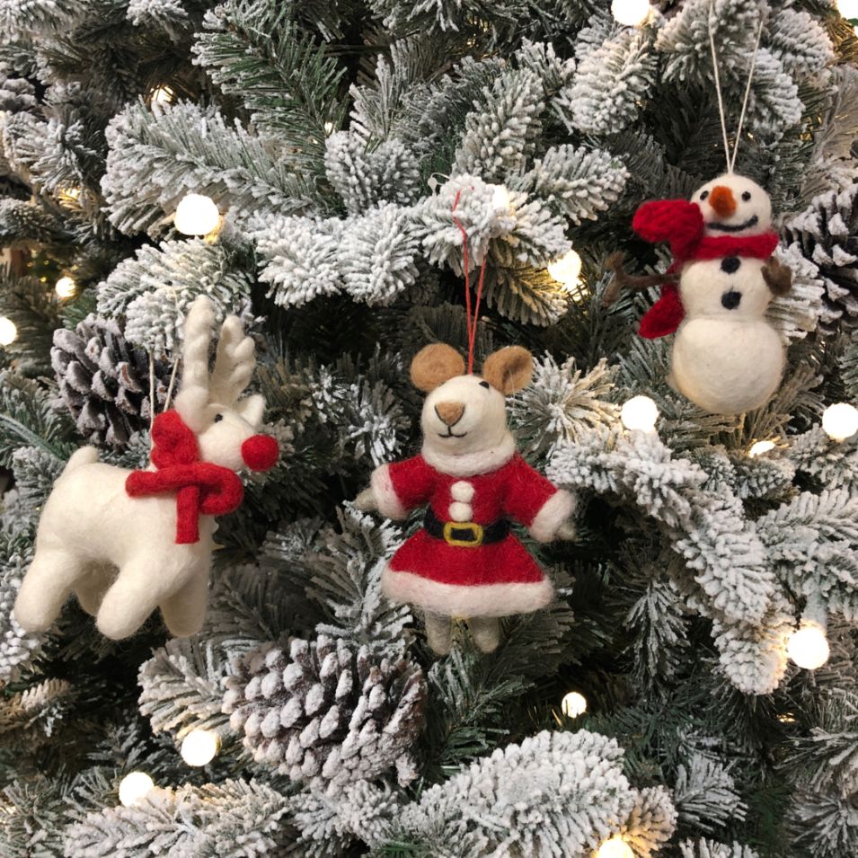 Handmade Felt Snowman with Knitted Scarf Biodegradable Hanging Decoration