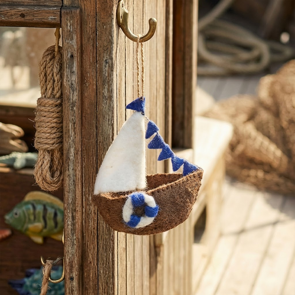 Handmade Felt Seaside Sailboat Hanging Decoration