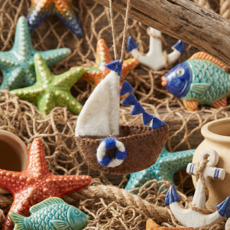 Handmade Felt Seaside Sailboat Hanging Decoration