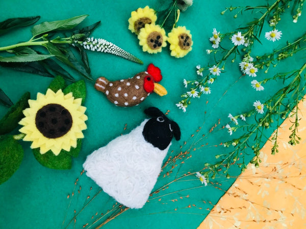 Handmade Needle Felt Farmhouse Chickens Set of 3 Hanging Decorations