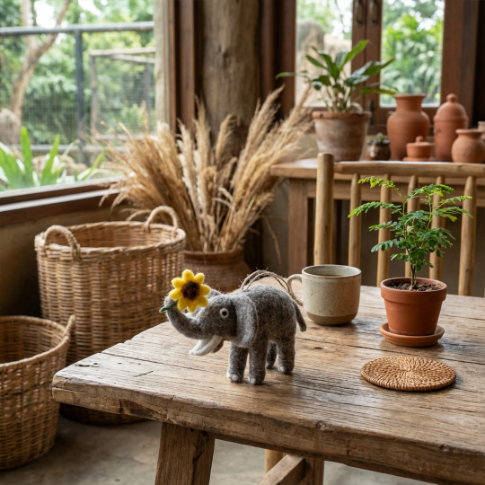 Handmade Felt Sidney the Sunflower Elephant Hanging Decoration