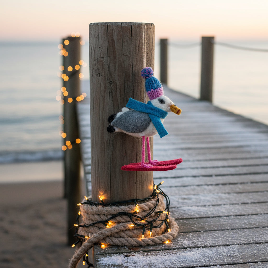 Handmade Felt Ski-Gull Hanging Christmas Seagull Decoration