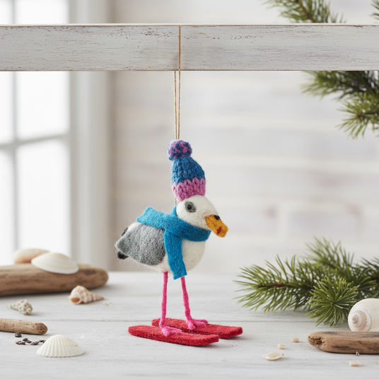 Handmade Felt Ski-Gull Hanging Christmas Seagull Decoration