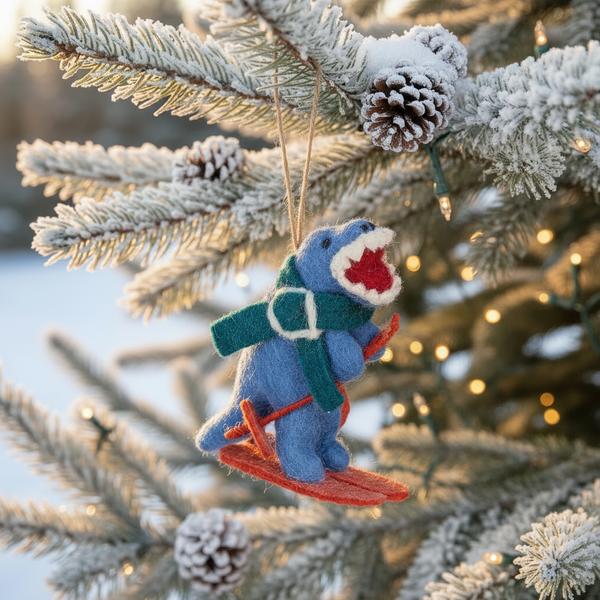 Handmade Felt Skiing Dinosaur Hanging Decoration