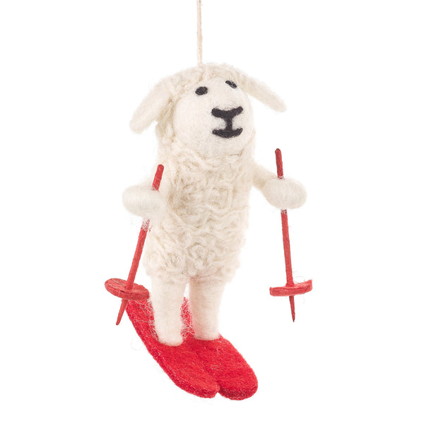 Handmade Felt Skiing Sheep Biodegradable Hanging Decoration