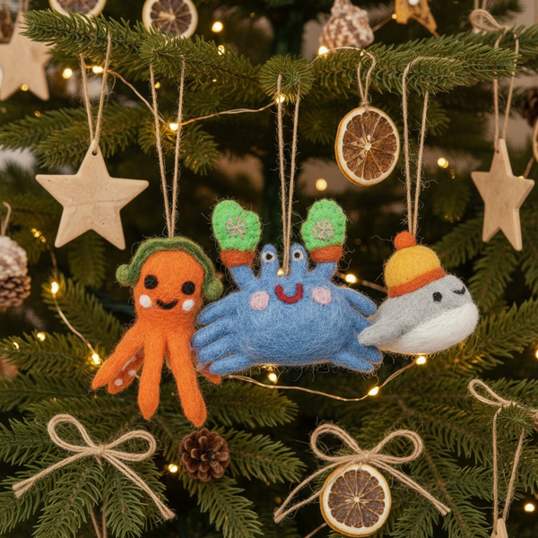Handmade Felt Christmas Sealife (Set of 3) Hanging Decorations