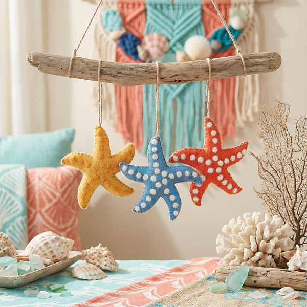 Handmade Felt Snazzy Starfish (Set of 3) Hanging Decoration